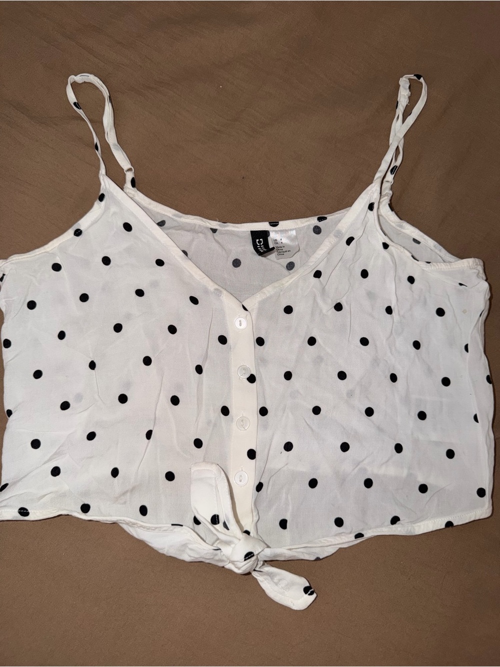H&M White Polka Dot Tie-Hem Cami
